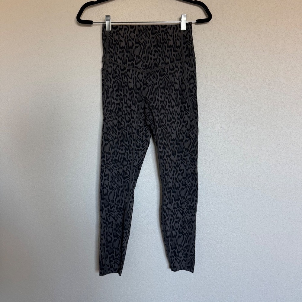 Halara High Waisted Leopard Print Leggings Grey Black Pockets Small Activewear